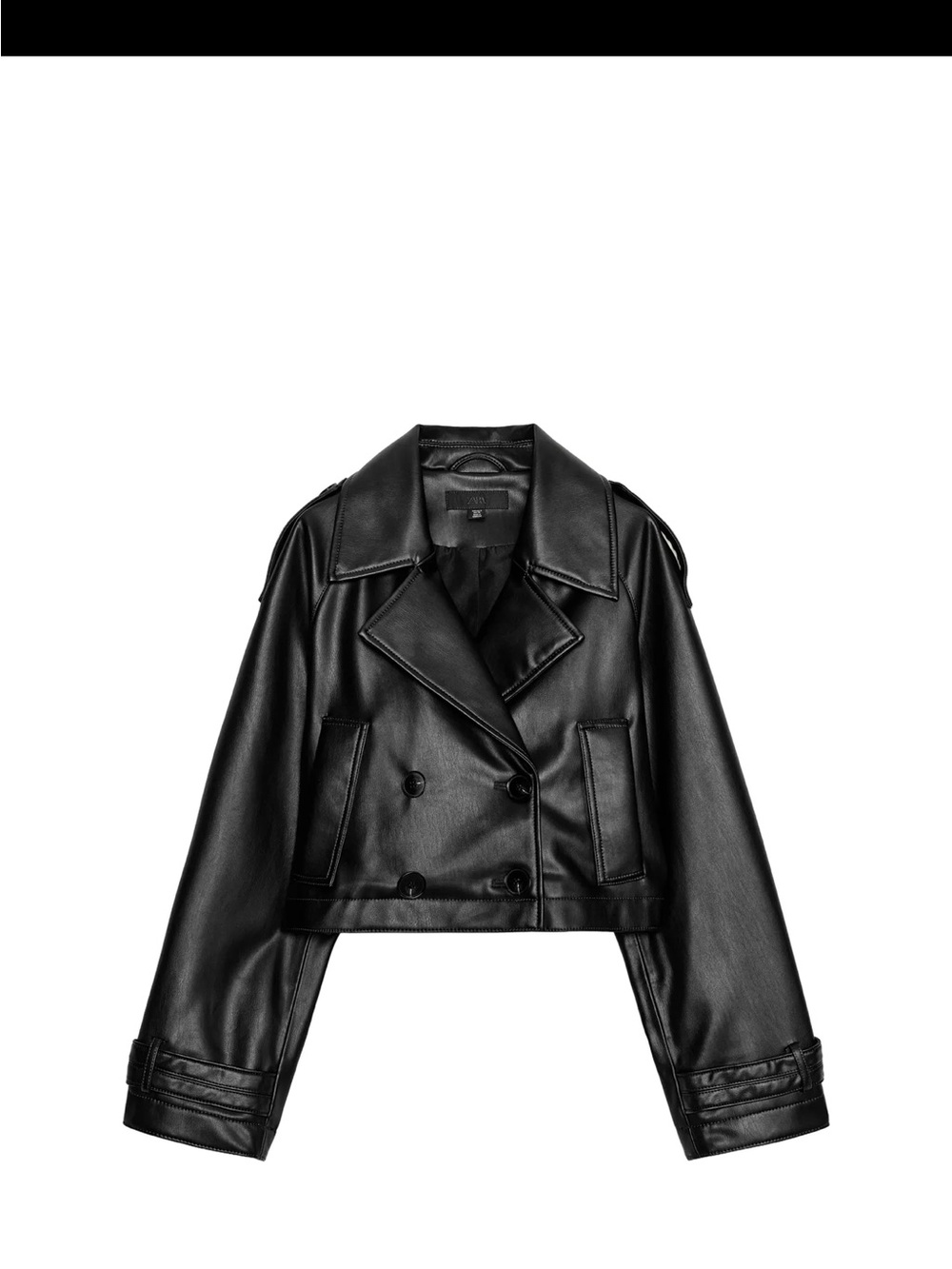 Zara 3046/283 Women’s Black Faux Leather Cropped Trench Coat